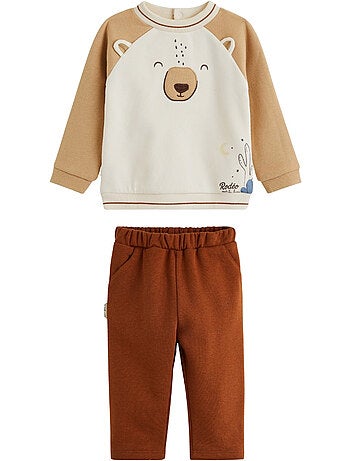 Ensemble bébé sweat et pantalon en molleton Moka