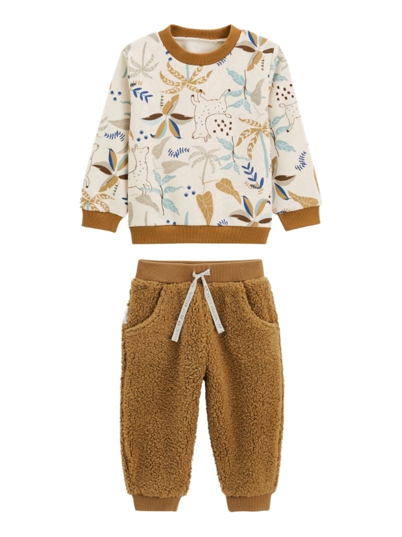 Ensemble bébé sweat-shirt en molleton et pantalon en sherpa Lamascotte Ecru - Kiabi