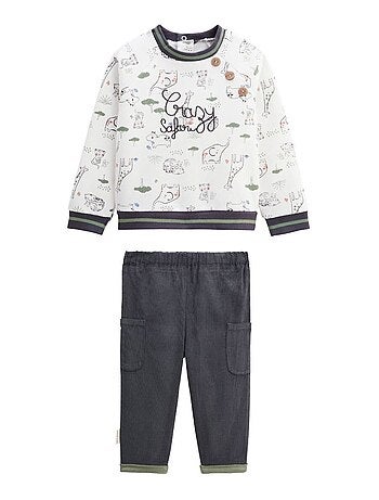 Ensemble bébé sweat-shirt en molleton et pantalon en velours Crazy Safari