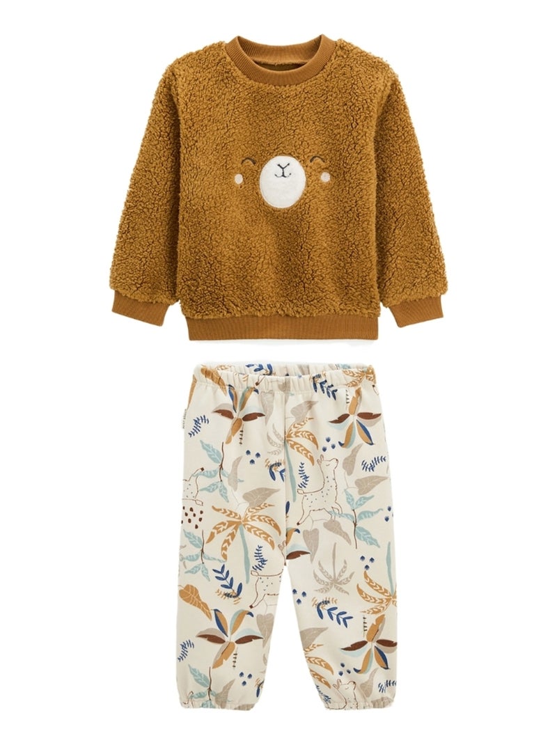 Ensemble bébé sweat-shirt en sherpa et pantalon en molleton Lamascotte Camel - Kiabi