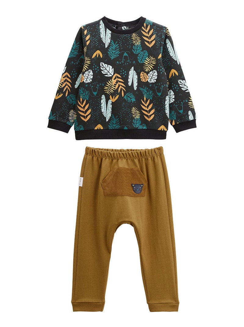 Ensemble bébé sweat-shirt et pantalon Petit Bavard Camel - Kiabi