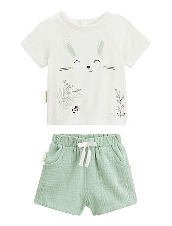 Ensemble bébé t-shirt et short en gaze de coton Frimousse