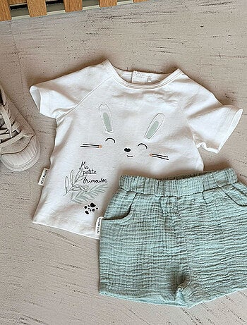 Ensemble bébé t-shirt et short en gaze de coton Frimousse