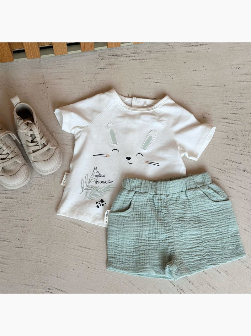 Ensemble bébé t-shirt et short en gaze de coton Frimousse Vert - Kiabi