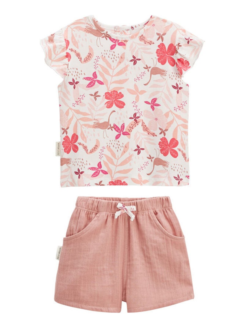 Ensemble bébé t-shirt et short en gaze de coton Lipsi Rose - Kiabi