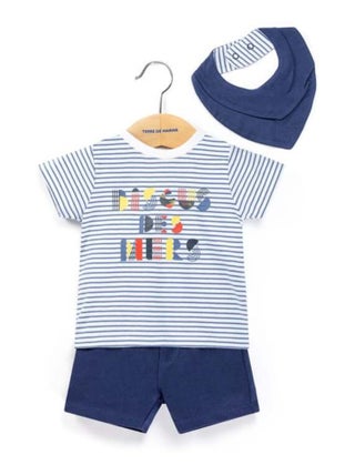 Ensemble Bébé t-shirt rayé + short bleu marine