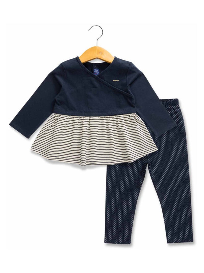 Ensemble Bébé tunique cache coeur + leggings Bleu - Kiabi