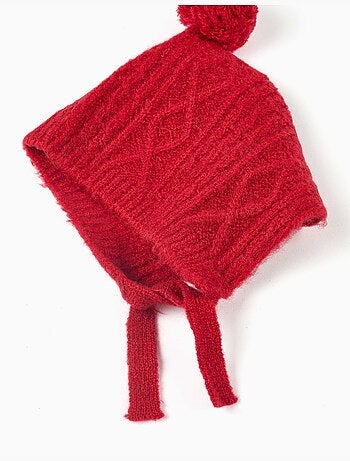 Ensemble béguin et moufles en maille torsadée