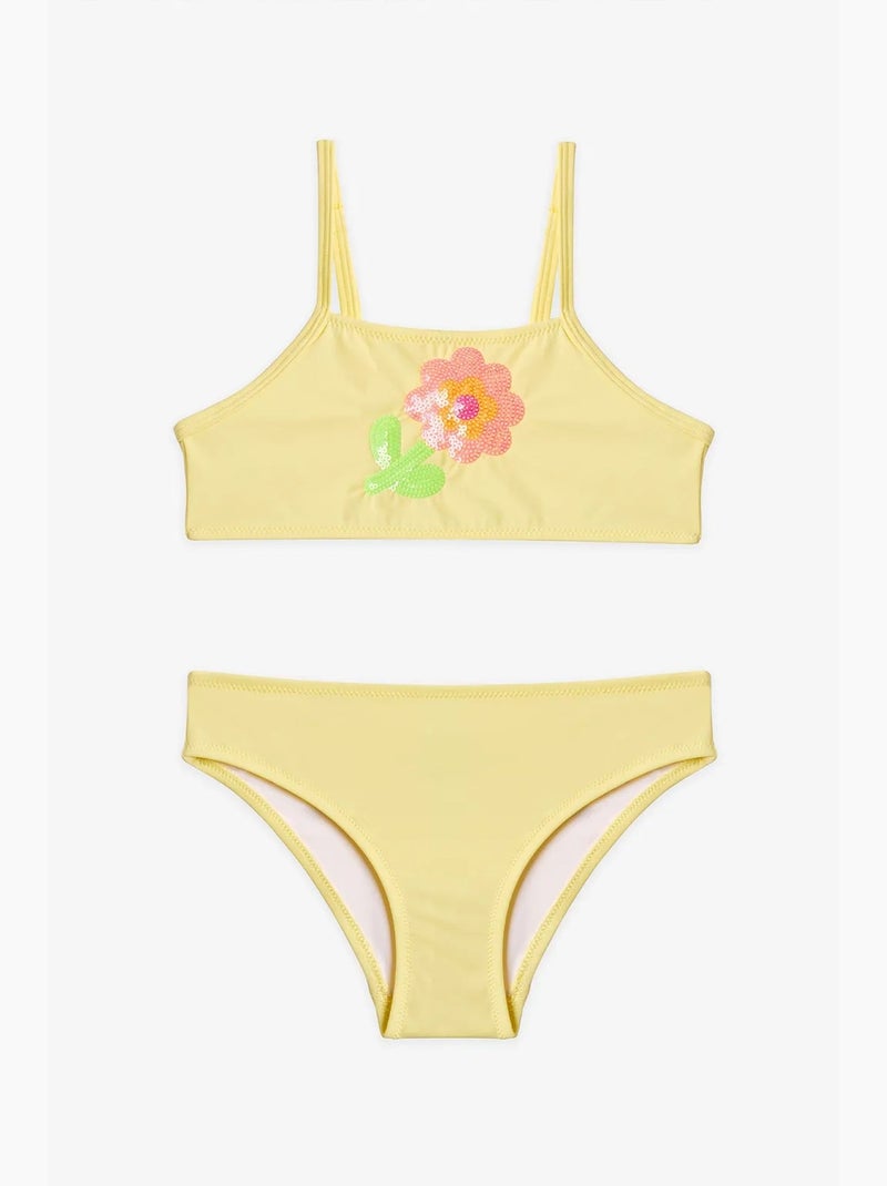 Ensemble bikini à col halter à sequins fille penti Jaune citron - Kiabi