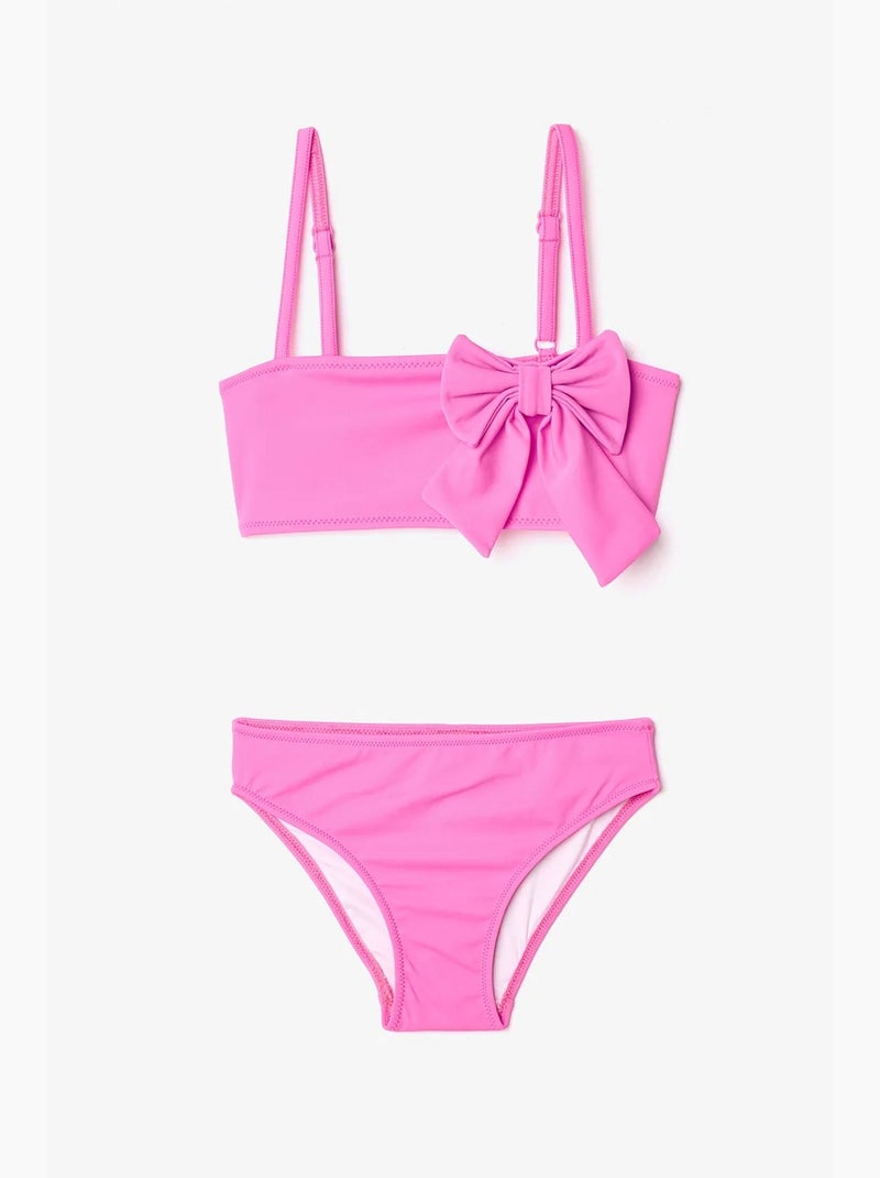 Ensemble bikini bandeau à nœud pour fille penti Rose fluo/Solinotes - Kiabi
