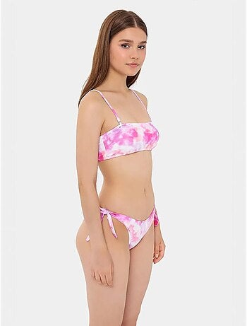 Ensemble bikini bandeau tie-dye noué sur le côté