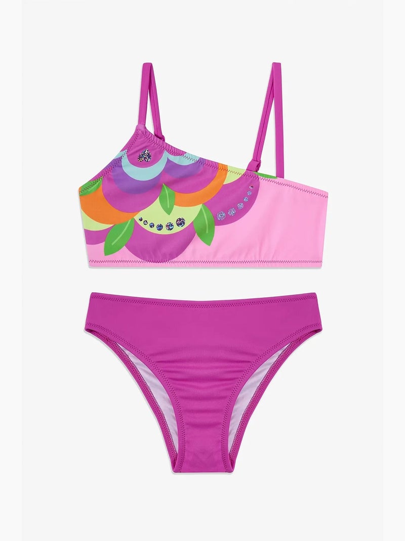 Ensemble bikini fille à une épaule fleuri penti Rose fluo - Kiabi