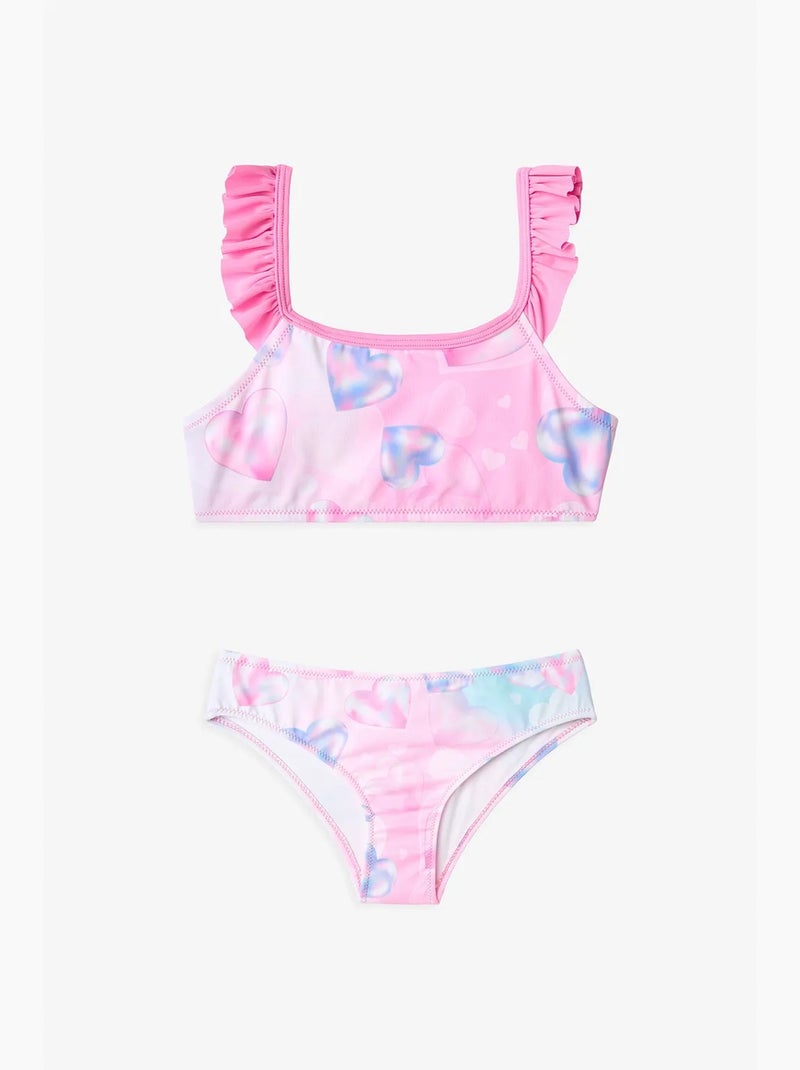 Ensemble bikini fille adela à col halter et imprimé cœurs penti Rose fluo - Kiabi