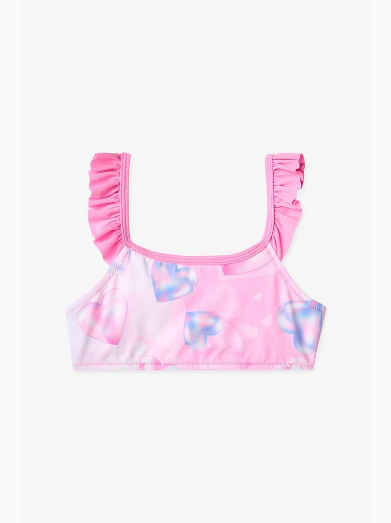 Ensemble bikini fille adela à col halter et imprimé cœurs penti Rose fluo - Kiabi