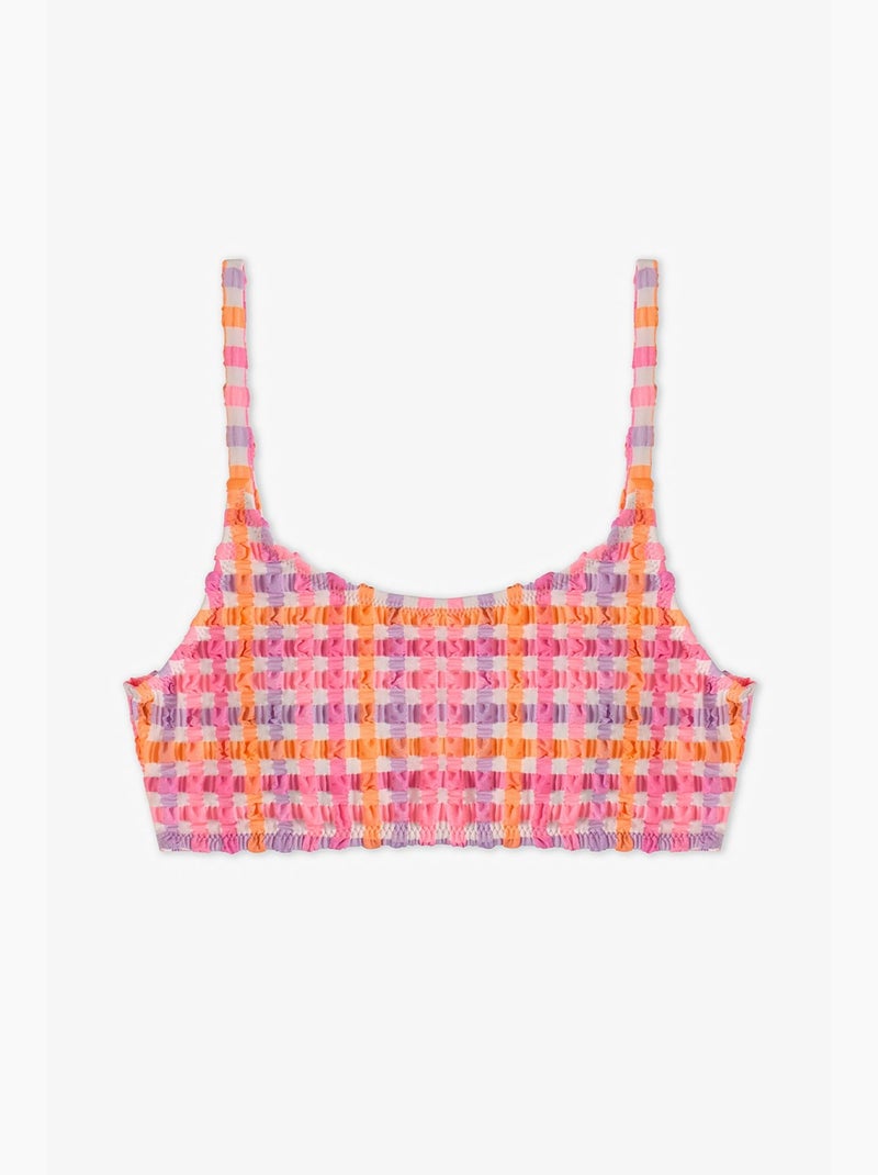 Ensemble bikini fille vicky à col halter à carreaux penti Rose fluo - Kiabi