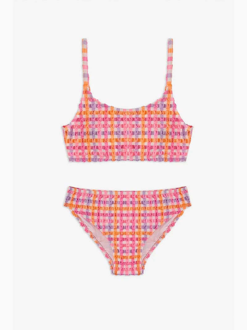Ensemble bikini fille vicky à col halter à carreaux penti Rose fluo - Kiabi