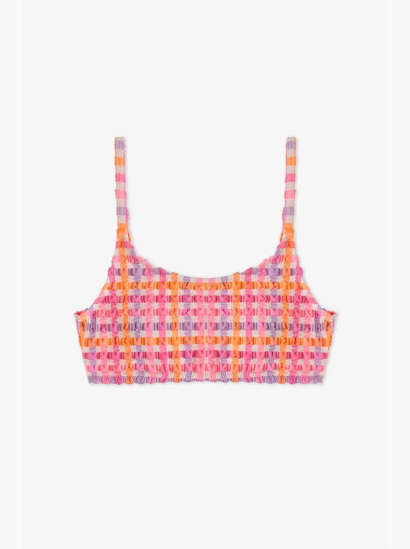 Ensemble bikini fille vicky à col halter à carreaux penti Rose fluo - Kiabi