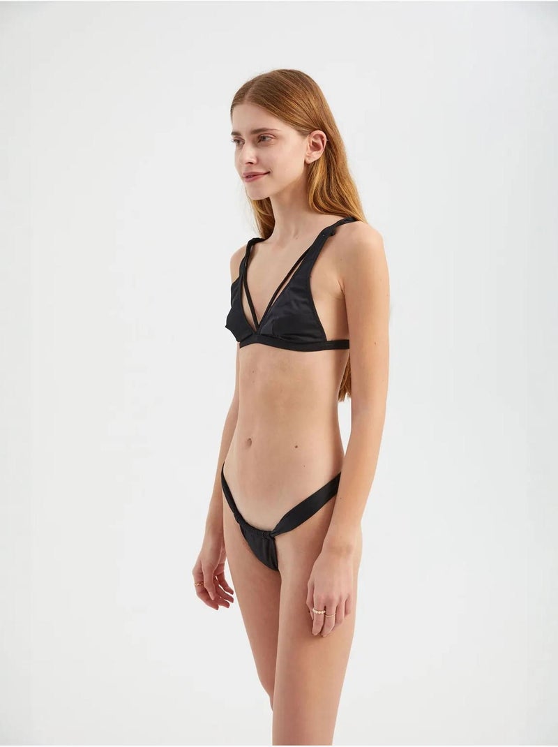 Ensemble bikini triangle à fines bretelles avec bas brésilien Noir - Kiabi