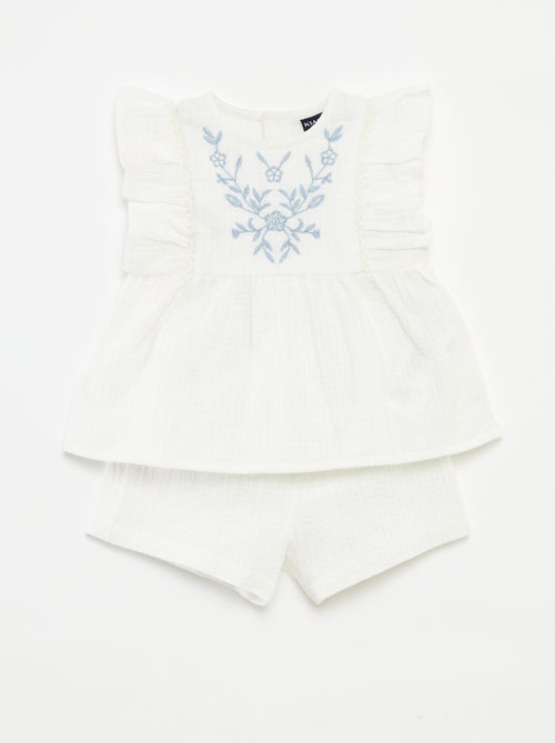 Ensemble blouse brodée + short - 2 pièces - Kiabi
