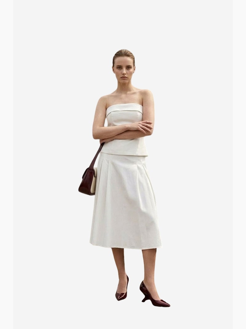 Ensemble blouse bustier et jupe midi à taille haute my fashion Blanc cassé - Kiabi