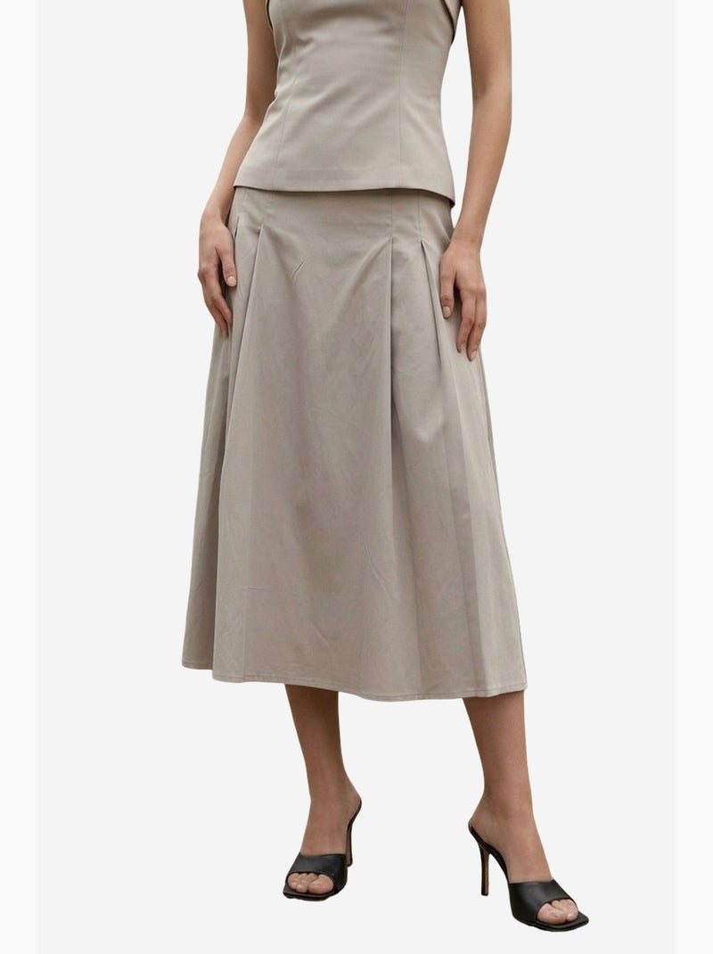 Ensemble blouse bustier et jupe midi à taille haute my fashion Sable - Kiabi