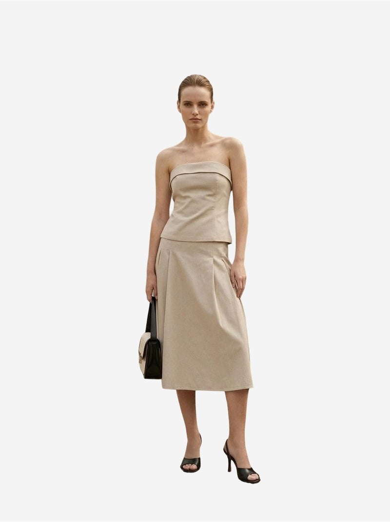 Ensemble blouse bustier et jupe midi à taille haute my fashion Sable - Kiabi
