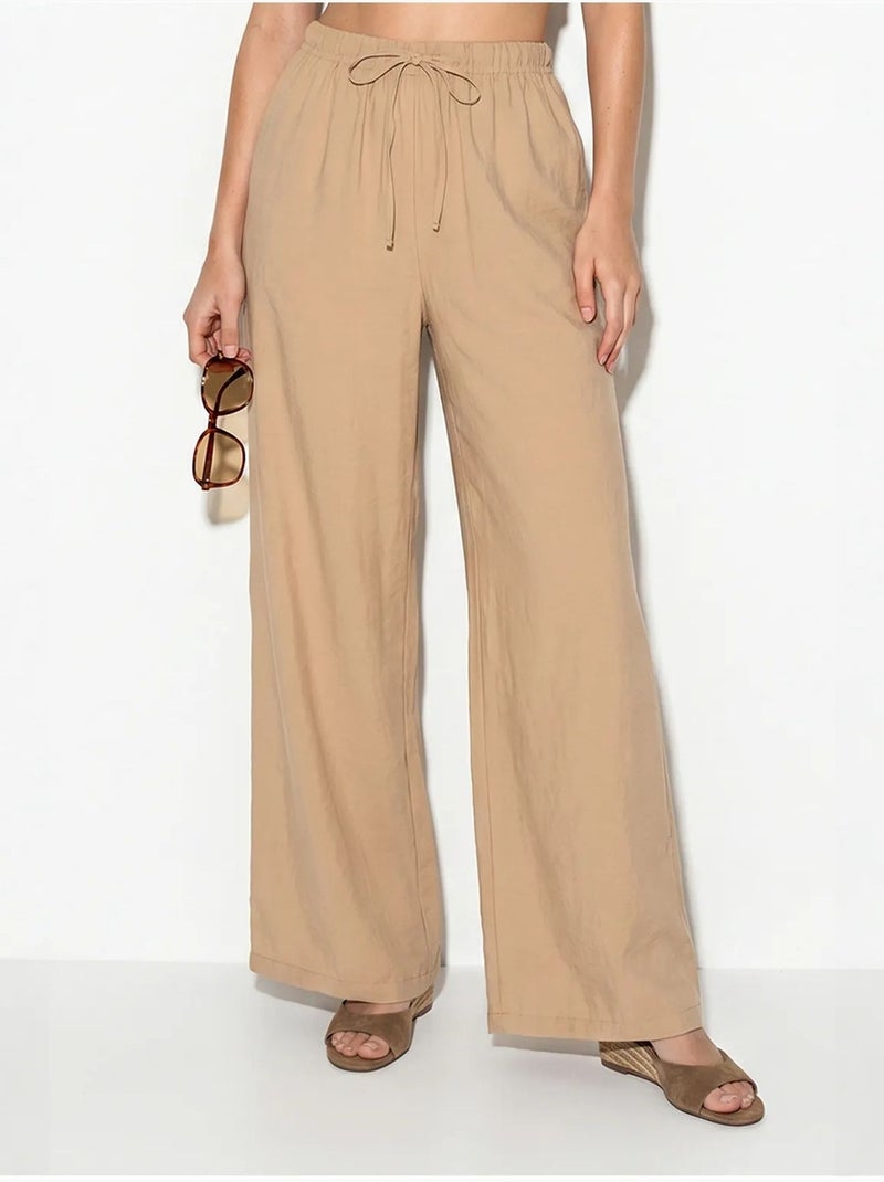 Ensemble blouse bustier et pantalon large à volants lucci Beige argile - Kiabi