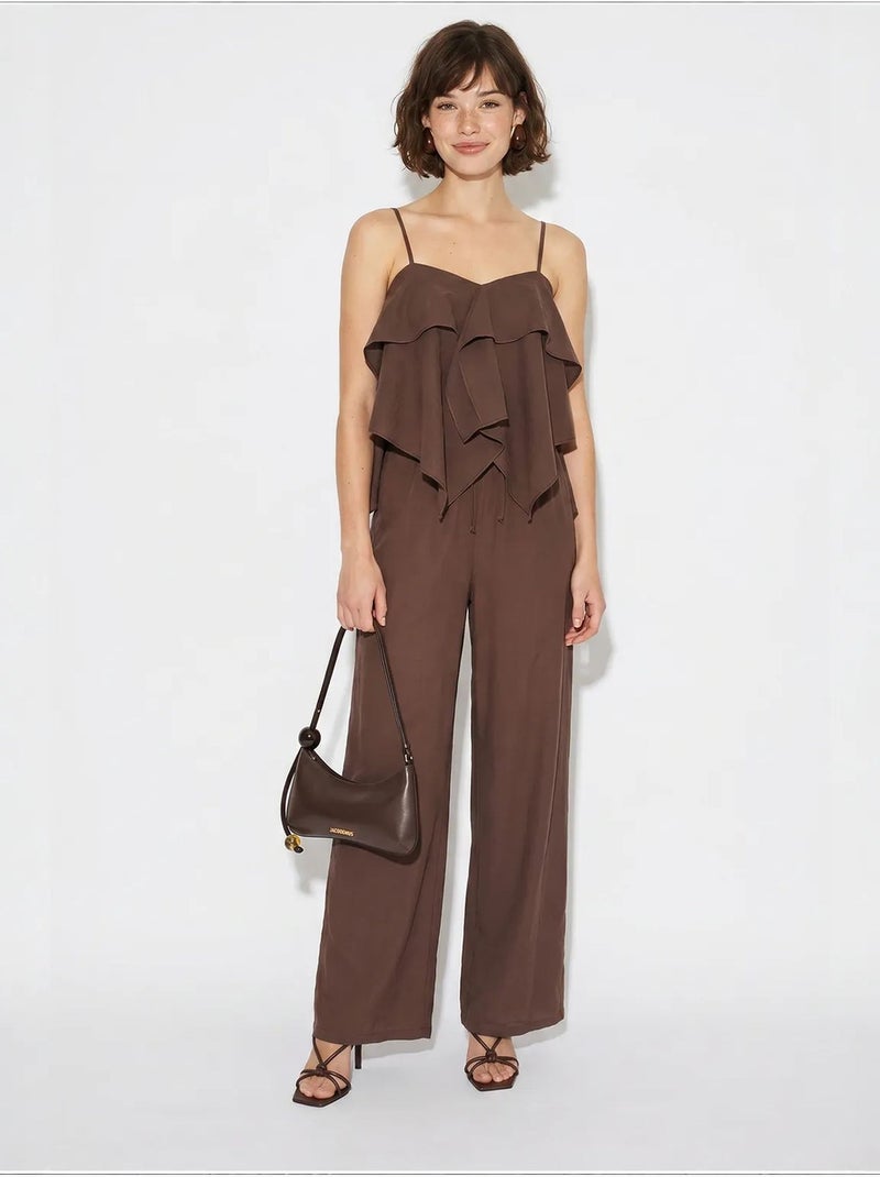 Ensemble blouse bustier et pantalon large à volants lucci Marron chocolat - Kiabi