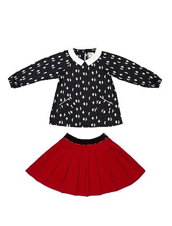 Ensemble Blouse col claudine & jupe plissée - 'LA FAUTE A VOLTAIRE'