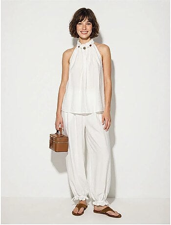 Ensemble blouse dos-nu et pantalon taille haute lucci