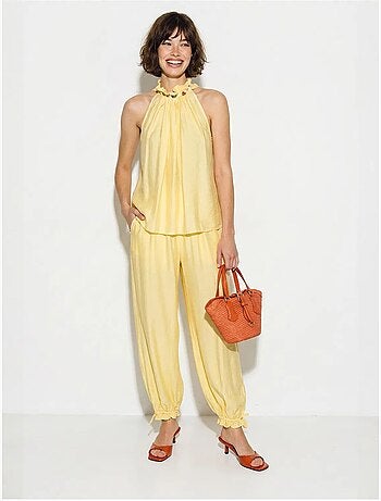 Ensemble blouse dos-nu et pantalon taille haute lucci
