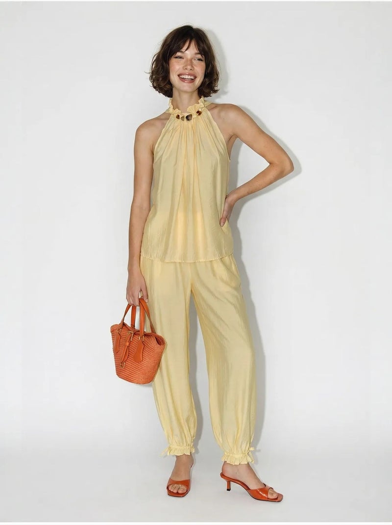 Ensemble blouse dos-nu et pantalon taille haute lucci Jaune citron - Kiabi