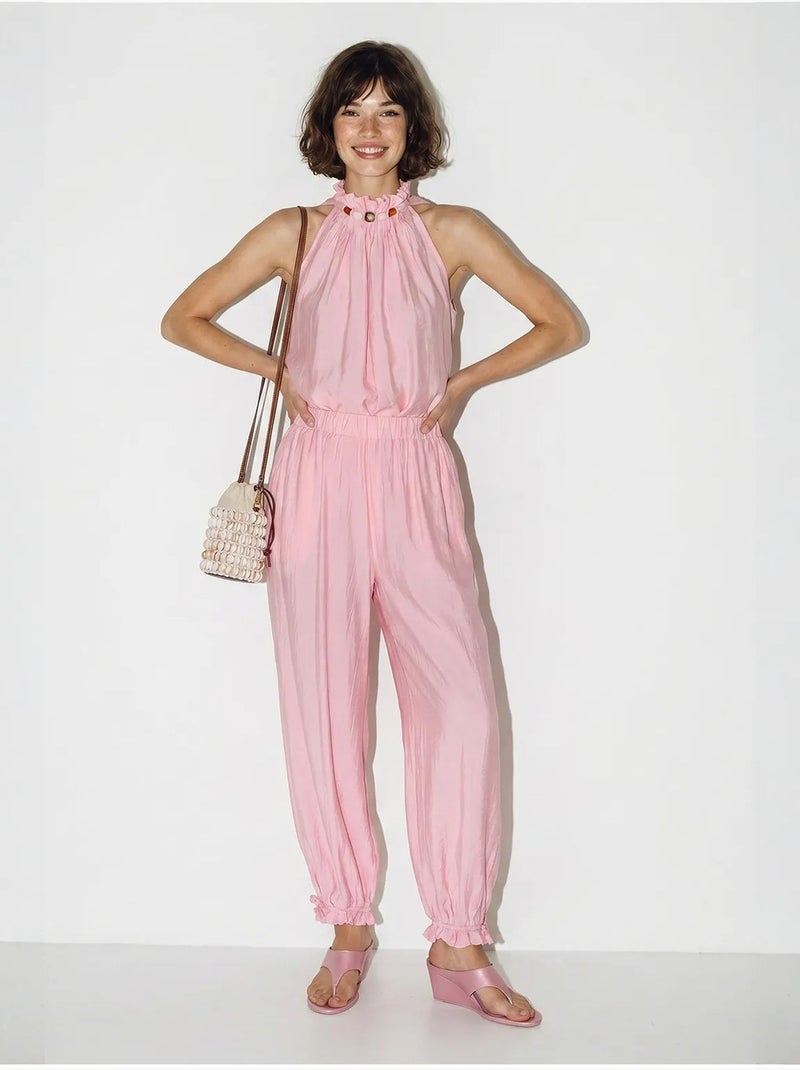 Ensemble blouse dos-nu et pantalon taille haute lucci Rose - Kiabi
