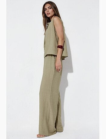 Ensemble blouse en mélange de viscose avec détail à nouer et pantalon à taille élastique hiccup