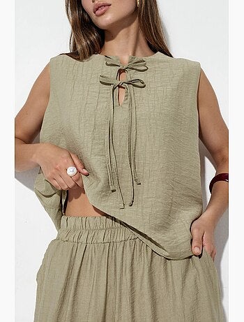 Ensemble blouse en mélange de viscose avec détail à nouer et pantalon à taille élastique hiccup