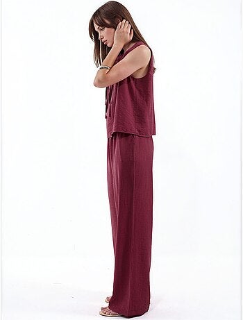 Ensemble blouse en mélange de viscose avec détail à nouer et pantalon à taille élastique