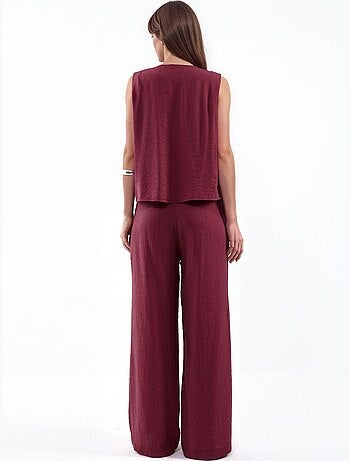 Ensemble blouse en mélange de viscose avec détail à nouer et pantalon à taille élastique
