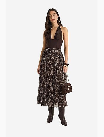 Ensemble blouse en mousseline à imprimé ethnique et jupe midi lucci