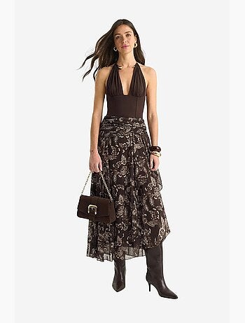 Ensemble blouse en mousseline à imprimé ethnique et jupe midi lucci