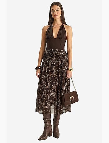 Ensemble blouse en mousseline à imprimé ethnique et jupe midi lucci