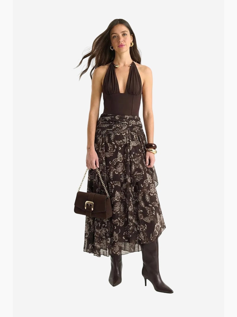 Ensemble blouse en mousseline à imprimé ethnique et jupe midi lucci Marron foncé - Kiabi