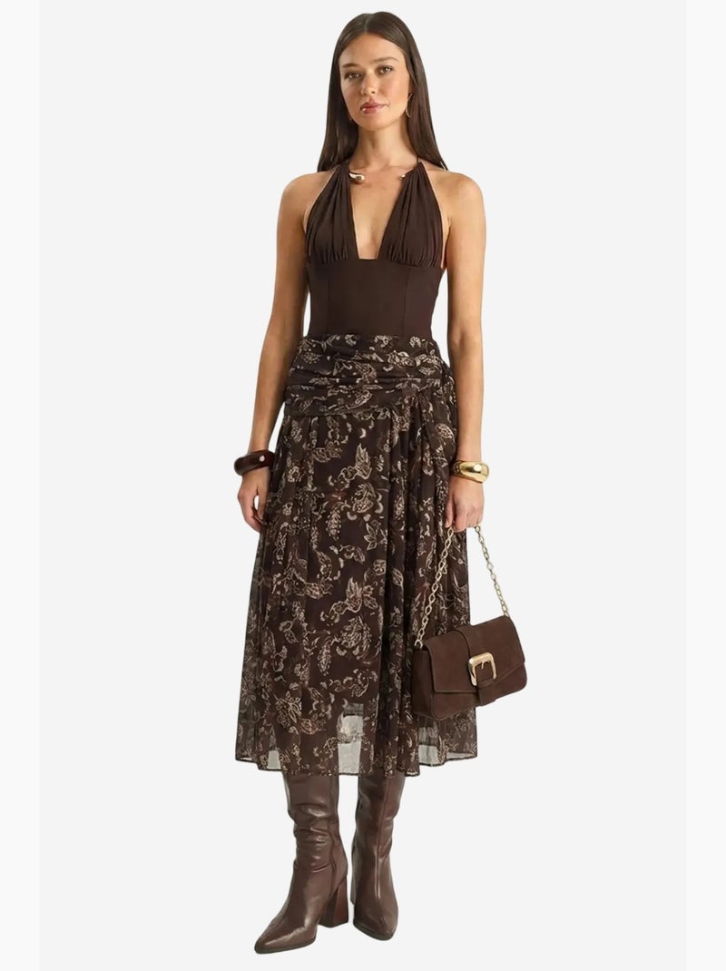 Ensemble blouse en mousseline à imprimé ethnique et jupe midi lucci Marron foncé - Kiabi