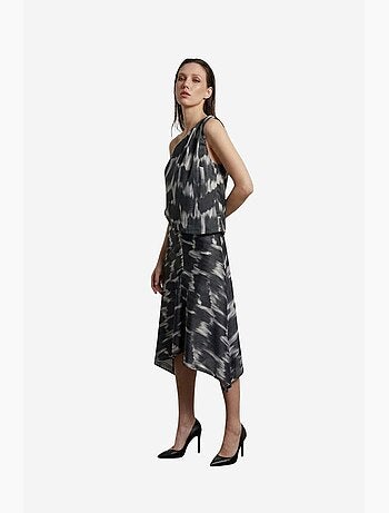 Ensemble blouse en satin asymétrique et jupe midi my fashion