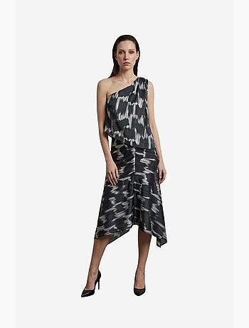 Ensemble blouse en satin asymétrique et jupe midi my fashion