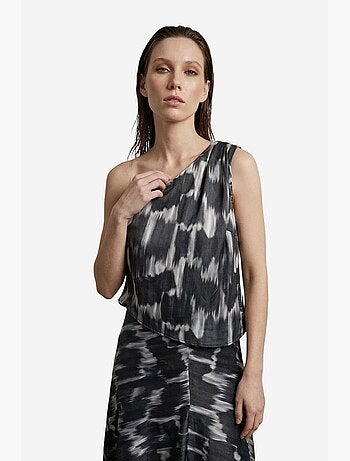 Ensemble blouse en satin asymétrique et jupe midi my fashion