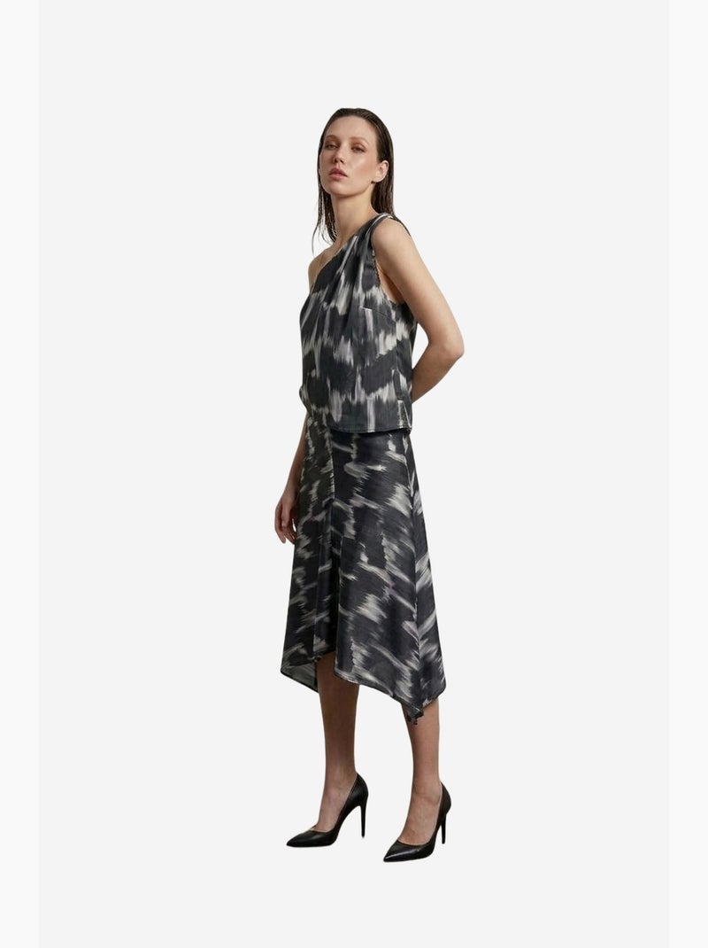 Ensemble blouse en satin asymétrique et jupe midi my fashion Noir Blanc - Kiabi