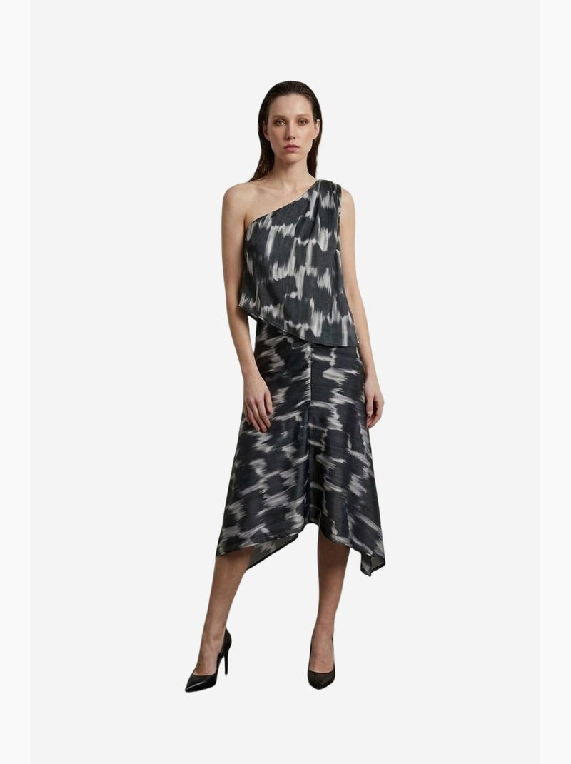 Ensemble blouse en satin asymétrique et jupe midi my fashion Noir Blanc - Kiabi