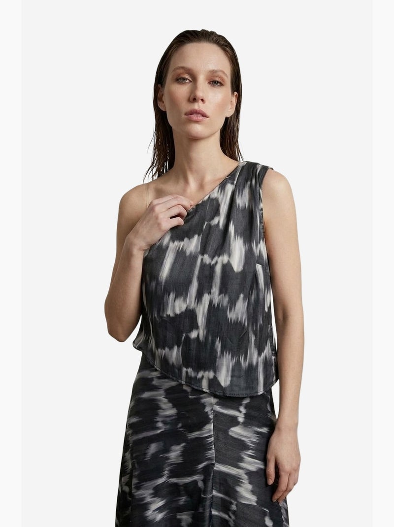 Ensemble blouse en satin asymétrique et jupe midi my fashion Noir Blanc - Kiabi