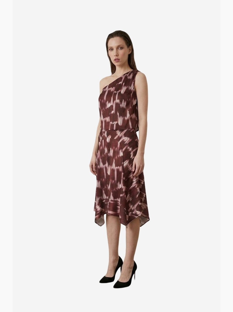 Ensemble blouse en satin asymétrique et jupe midi my fashion Rouge/Rose - Kiabi
