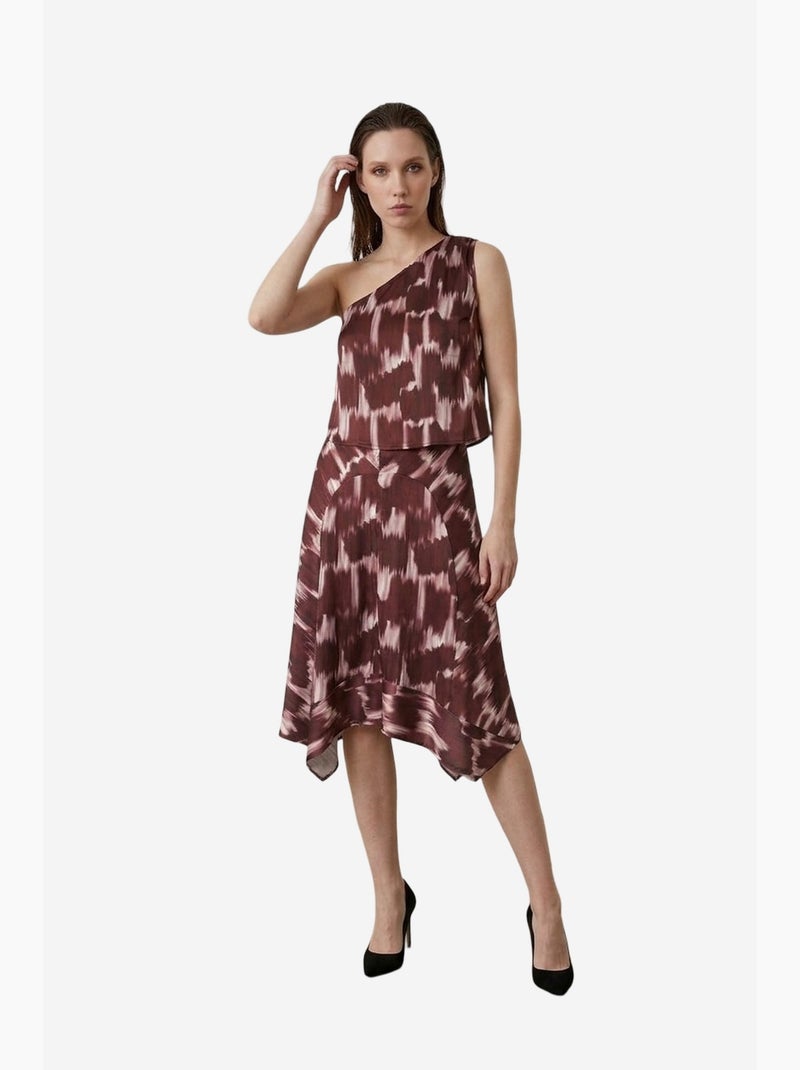 Ensemble blouse en satin asymétrique et jupe midi my fashion Rouge/Rose - Kiabi
